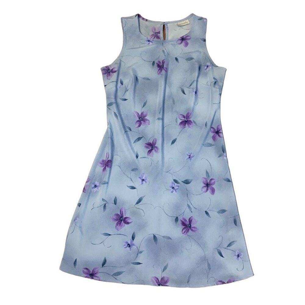 Vintage Basic Editions Sz Large All Over Floral Print Sleeveless Sun Dress Blue